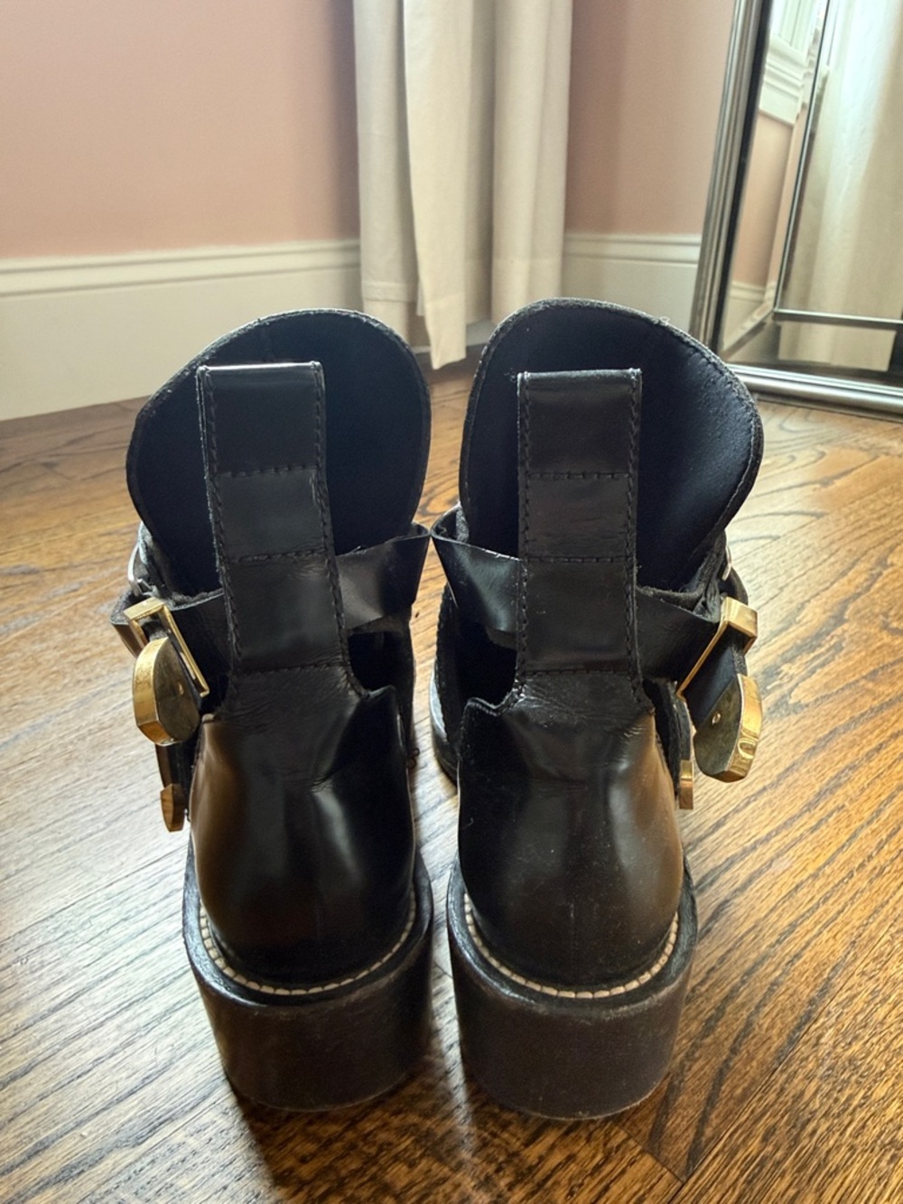 BALENCIAGA Cienture Black Leather Buckle Ankle Boots - Picture 3 of 4